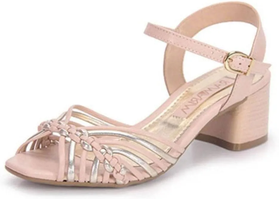 1548201 Caramel Woven Fashion Boho Chic open Toe Low Heel Nude Sandals