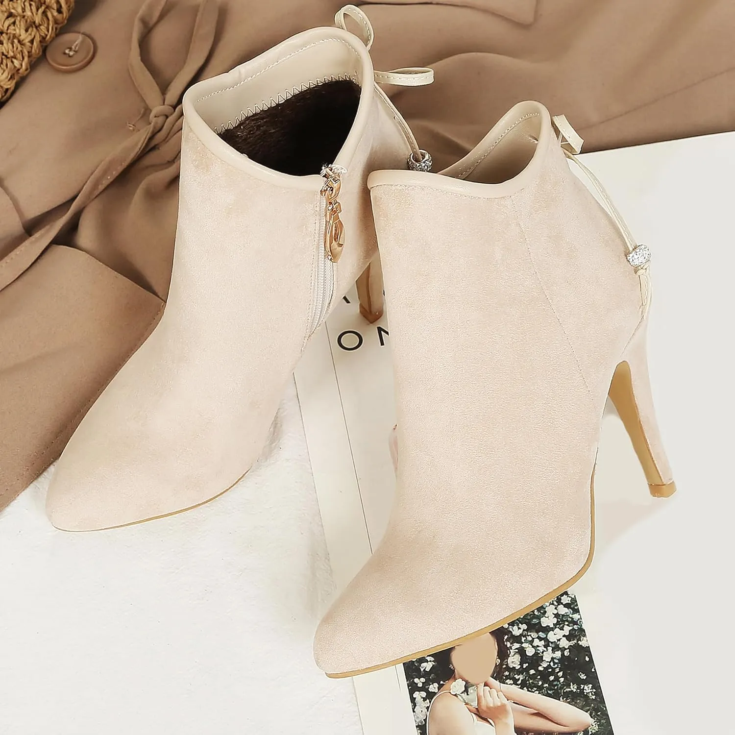Gicoiz Women Pointed Toe Stiletto Heels Elegant Ankle Boots