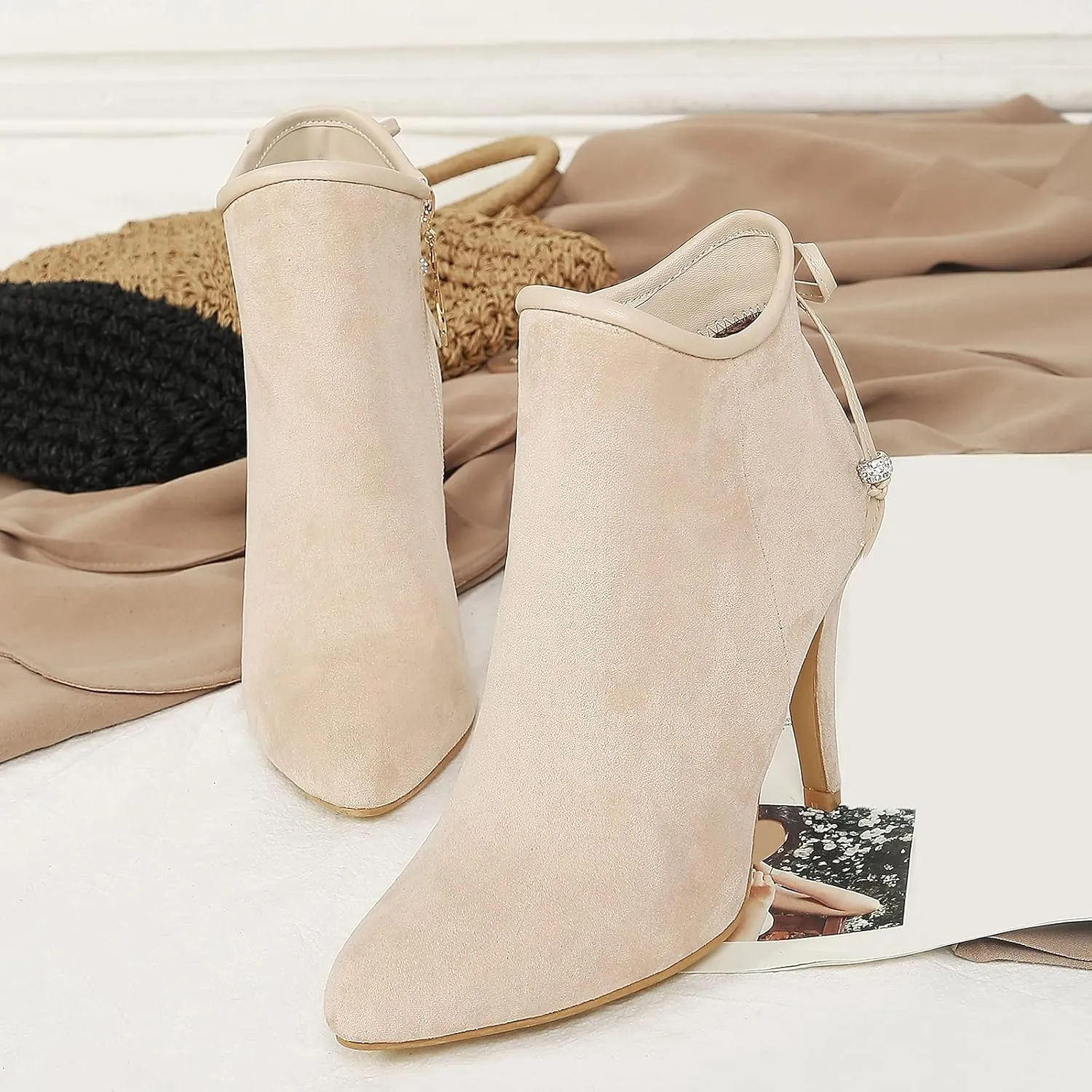 Gicoiz Women Pointed Toe Stiletto Heels Elegant Ankle Boots