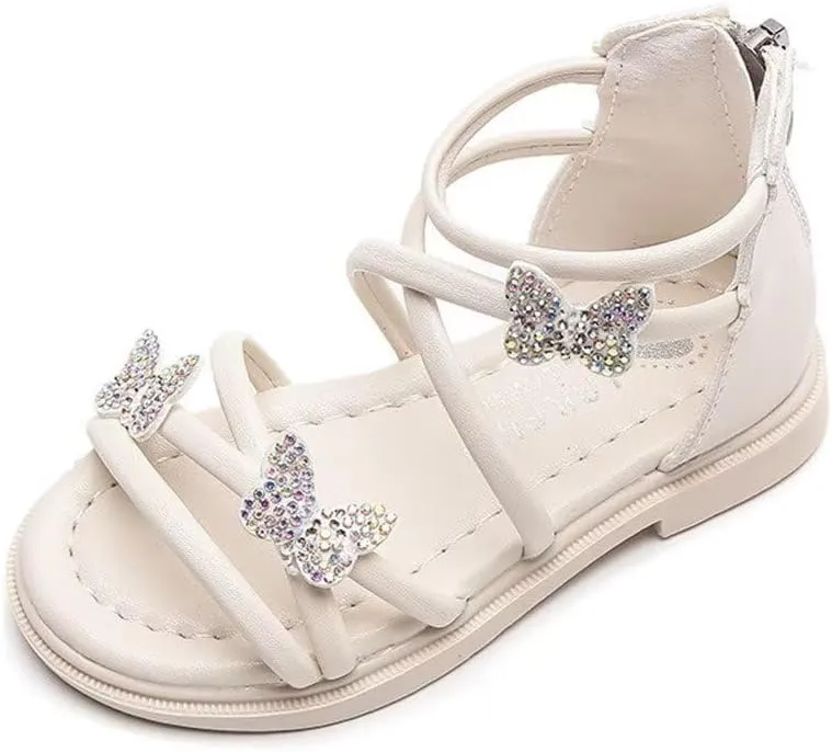 Girls Sandals Fashion Summer Strappy Flats Gladiator Sandals Shoes with Decoration Heel Zipper For Toddler/Little Kid/Big Kid