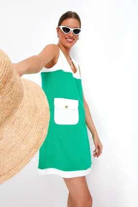 Green and White Colorblock Kelly Dress