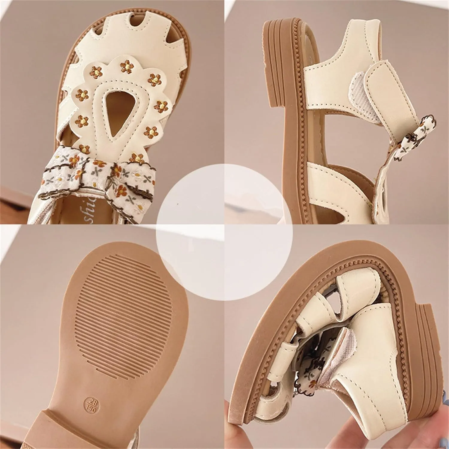 He&Yingmin Girls Bow Sandals Soft Closed Toe Princess Flat Shoes Summer Sandals