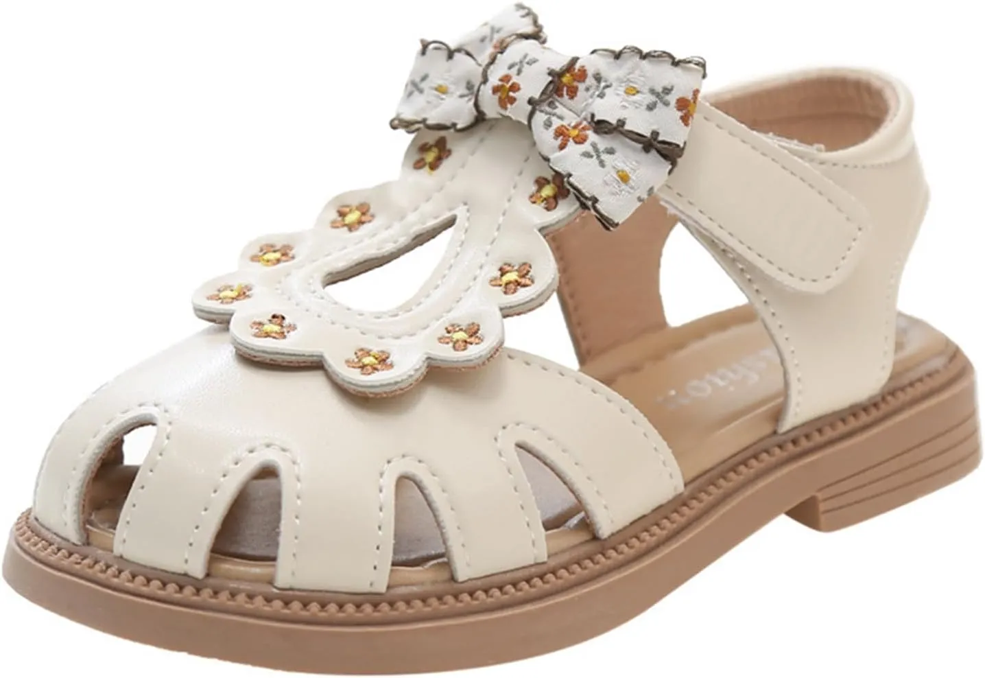 He&Yingmin Girls Bow Sandals Soft Closed Toe Princess Flat Shoes Summer Sandals