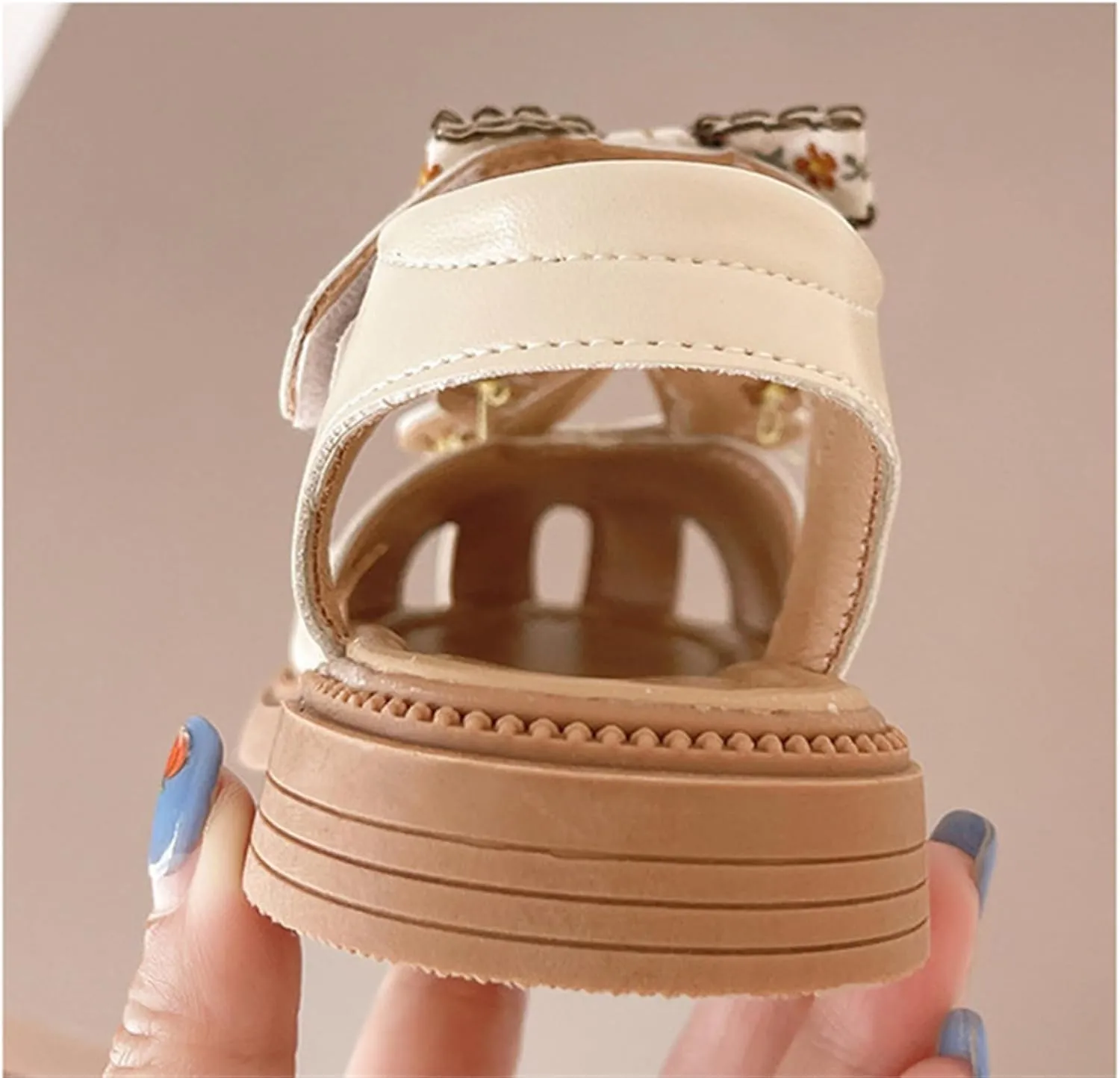 He&Yingmin Girls Bow Sandals Soft Closed Toe Princess Flat Shoes Summer Sandals
