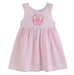 LC4786 - Lil Cactus Pink Seersucker Pom Pom Flipflops Dress