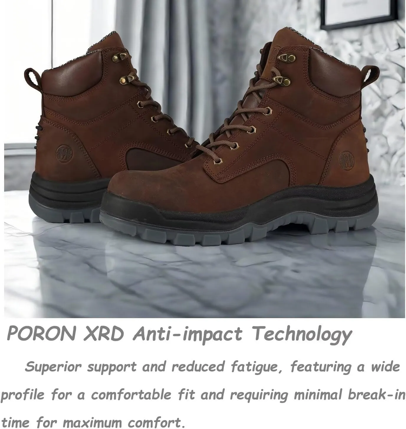 Mens 6" Soft Toe & Composite Toe Work Boots, Brown & Black, Slip Resistant, Water Resistant, Anti-Puncture, Lightweight & Durable Boots for Construction