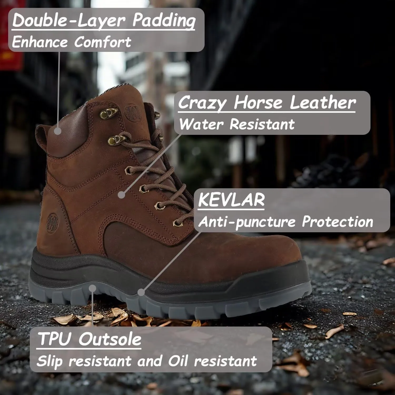 Mens 6" Soft Toe & Composite Toe Work Boots, Brown & Black, Slip Resistant, Water Resistant, Anti-Puncture, Lightweight & Durable Boots for Construction