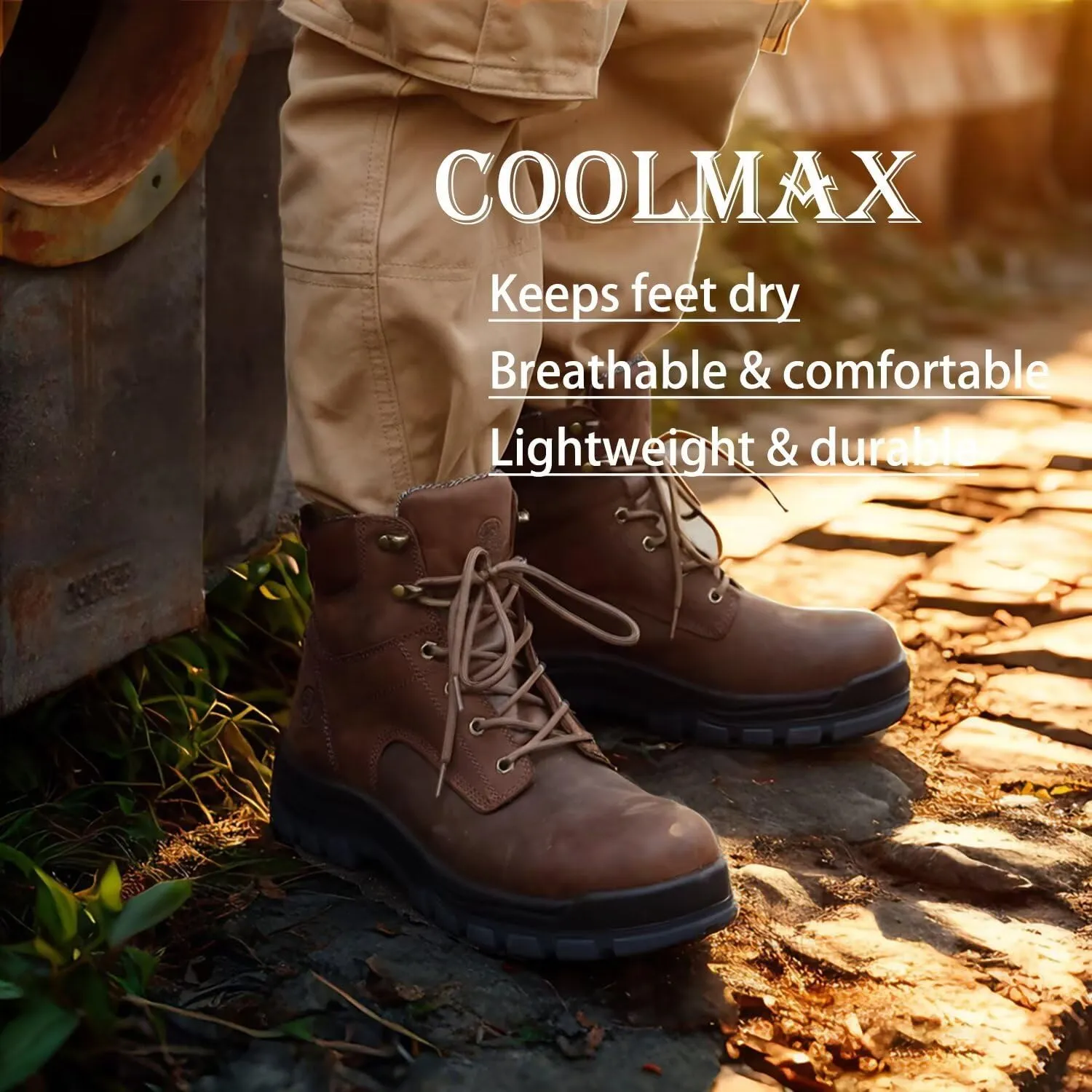Mens 6" Soft Toe & Composite Toe Work Boots, Brown & Black, Slip Resistant, Water Resistant, Anti-Puncture, Lightweight & Durable Boots for Construction