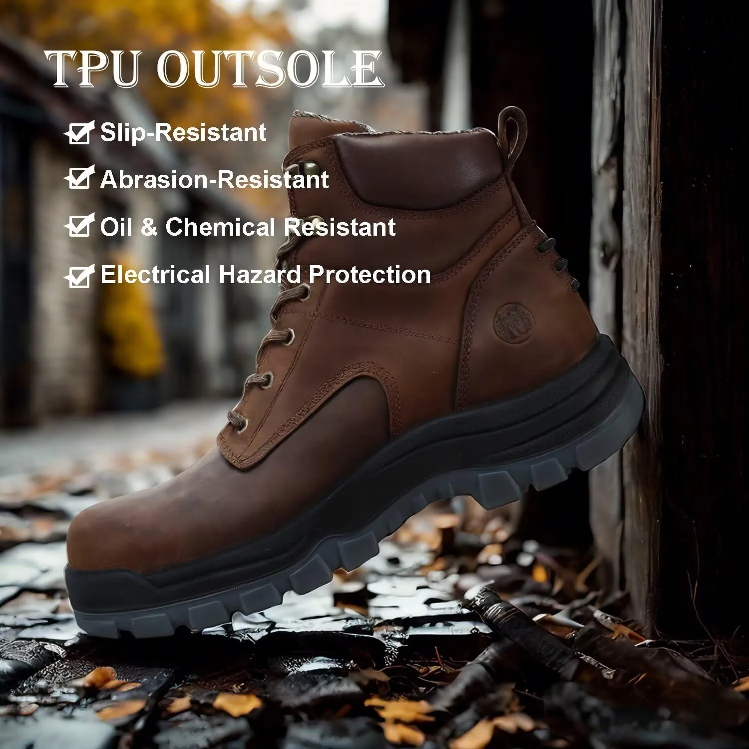 Mens 6" Soft Toe & Composite Toe Work Boots, Brown & Black, Slip Resistant, Water Resistant, Anti-Puncture, Lightweight & Durable Boots for Construction