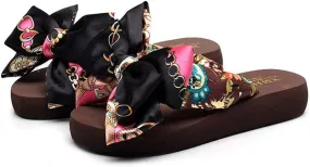MIOKE Women's Bohemia Bowknot Flat Flipflops Summer Fashion Platform Comfort Nonslip Beach Thong Sandals