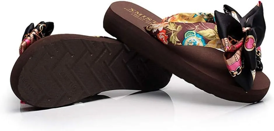 MIOKE Women's Bohemia Bowknot Flat Flipflops Summer Fashion Platform Comfort Nonslip Beach Thong Sandals