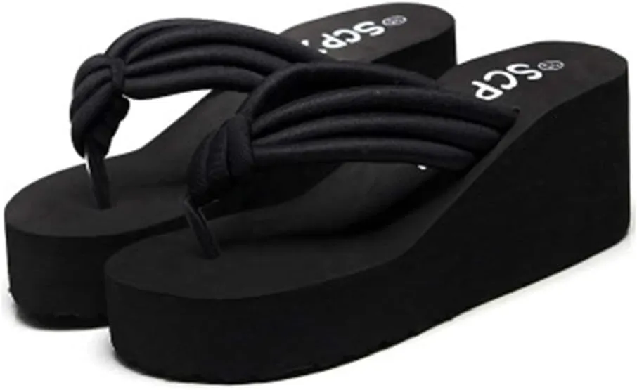 MIOKE Women's Summer Casual Wedge Flip Flops Platform Slip On Comfort Nonslip Beach Dress Thong Sandals