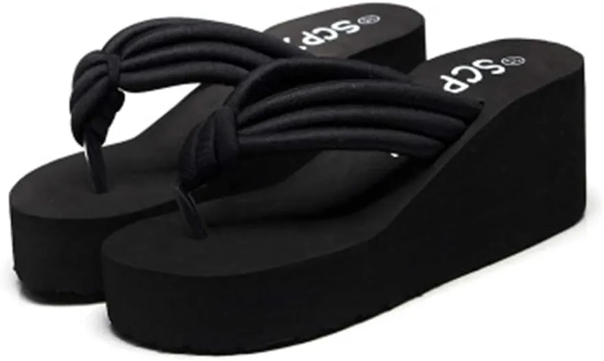 MIOKE Women's Summer Casual Wedge Flip Flops Platform Slip On Comfort Nonslip Beach Dress Thong Sandals