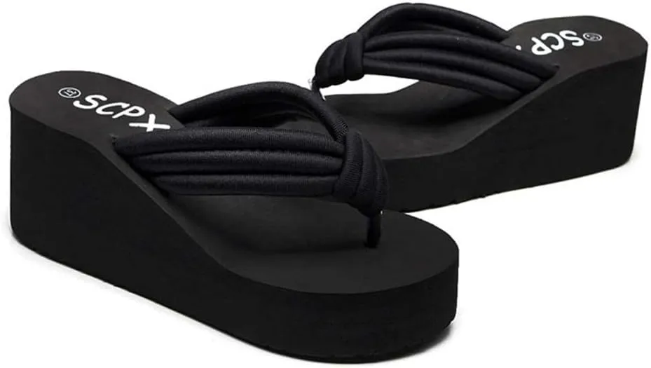 MIOKE Women's Summer Casual Wedge Flip Flops Platform Slip On Comfort Nonslip Beach Dress Thong Sandals