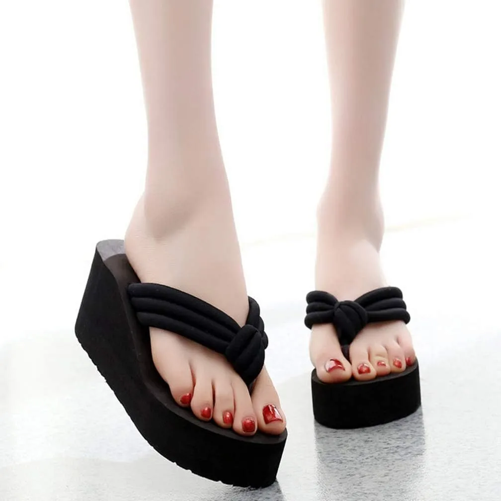 MIOKE Women's Summer Casual Wedge Flip Flops Platform Slip On Comfort Nonslip Beach Dress Thong Sandals