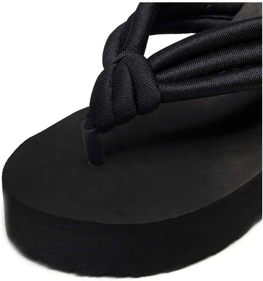 MIOKE Women's Summer Casual Wedge Flip Flops Platform Slip On Comfort Nonslip Beach Dress Thong Sandals