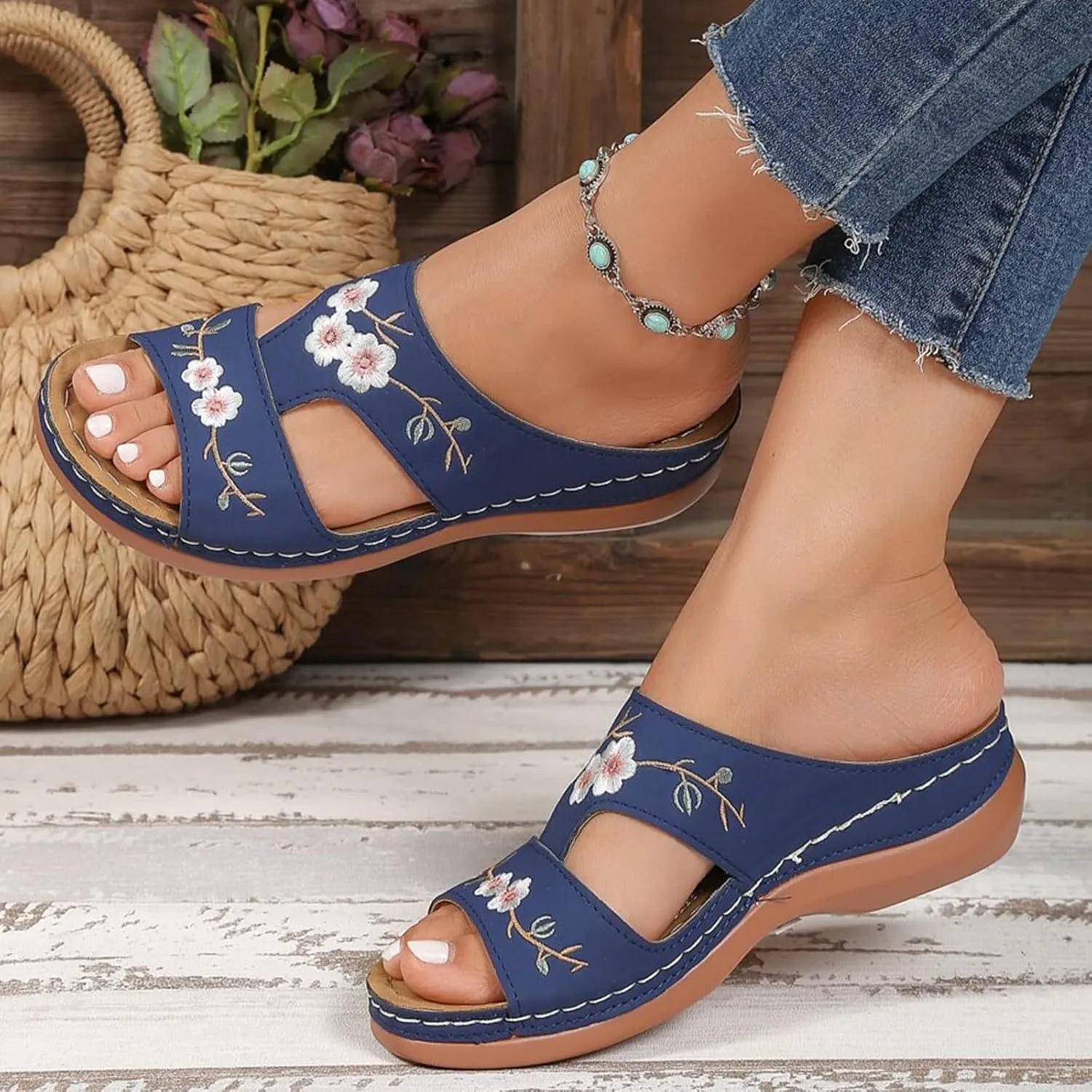 Orthopedic Sandals For Women Slip On Open Toe Soft Feetbed Flats Sandal Comfortable Walking Slippers Summer Arch Support Flip Flops Slip On Open Toe Soft Feetbed Flats Sandal