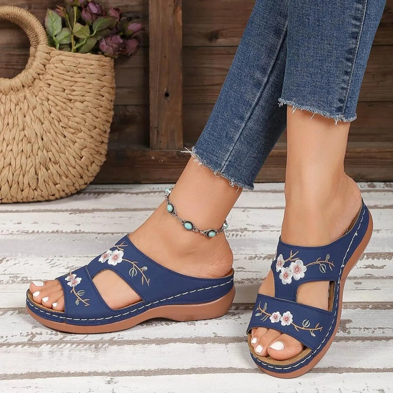 Orthopedic Sandals For Women Slip On Open Toe Soft Feetbed Flats Sandal Comfortable Walking Slippers Summer Arch Support Flip Flops Slip On Open Toe Soft Feetbed Flats Sandal