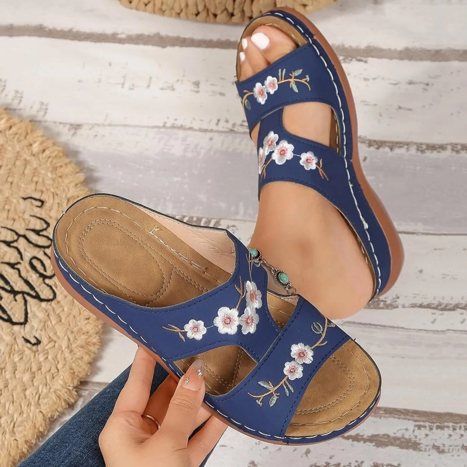 Orthopedic Sandals For Women Slip On Open Toe Soft Feetbed Flats Sandal Comfortable Walking Slippers Summer Arch Support Flip Flops Slip On Open Toe Soft Feetbed Flats Sandal