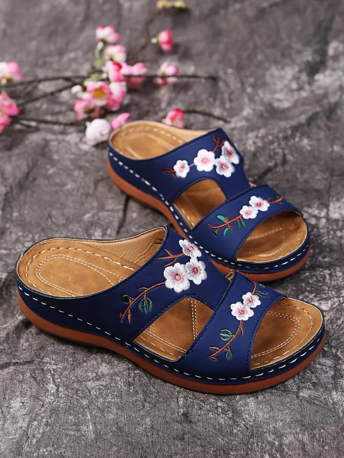Orthopedic Sandals For Women Slip On Open Toe Soft Feetbed Flats Sandal Comfortable Walking Slippers Summer Arch Support Flip Flops Slip On Open Toe Soft Feetbed Flats Sandal