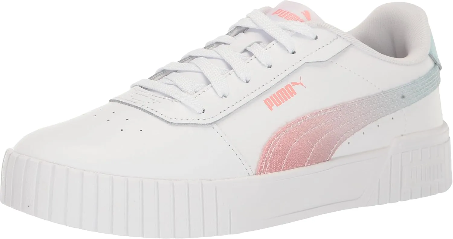 PUMA Women's CARINA 2.0 STITCHED Sneaker, PUMA White-Fusion Coral-Light Aqua, 11