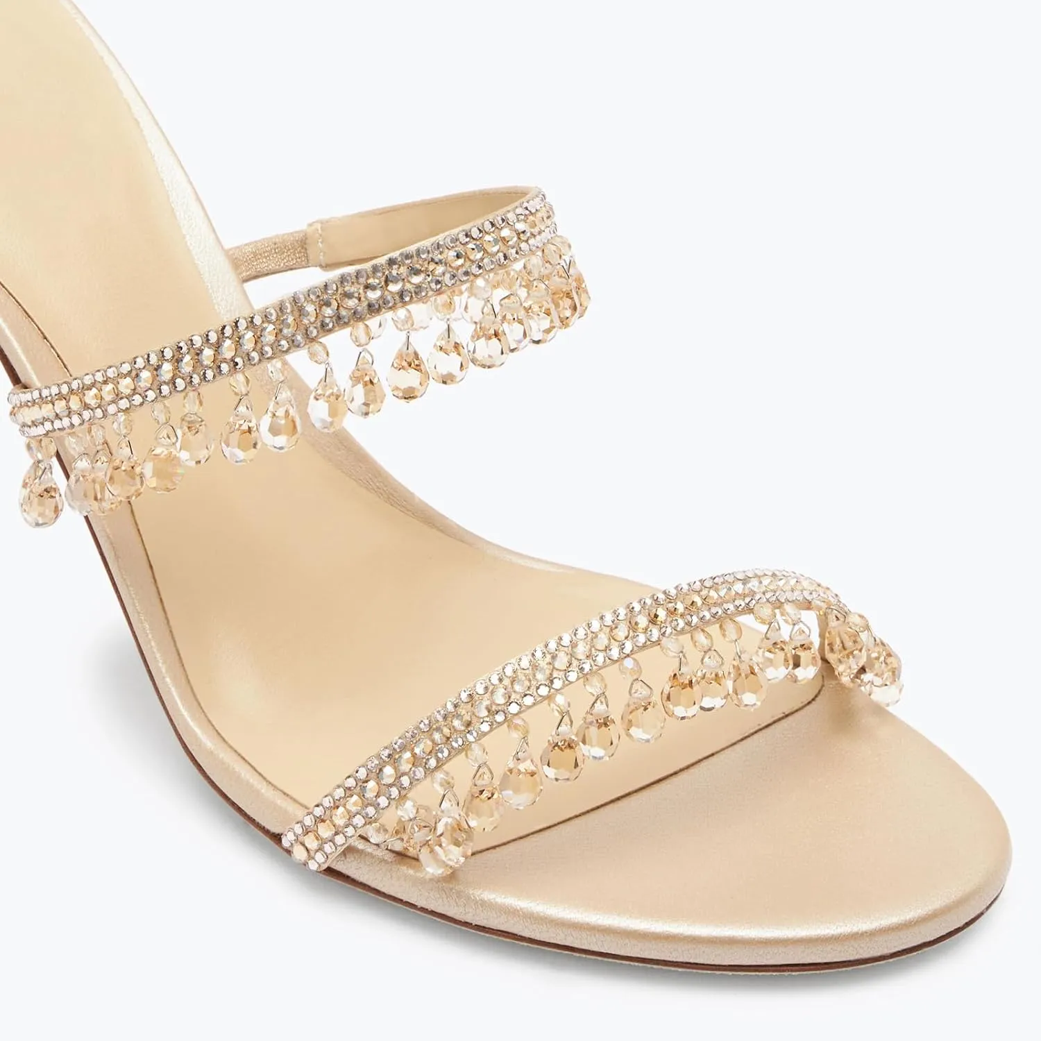 Rhinestone Tassel Heeled Sandals for Women Open Round Toe Stiletto High Heel Mules Sparkly Banquet Wedding Prom Shoes