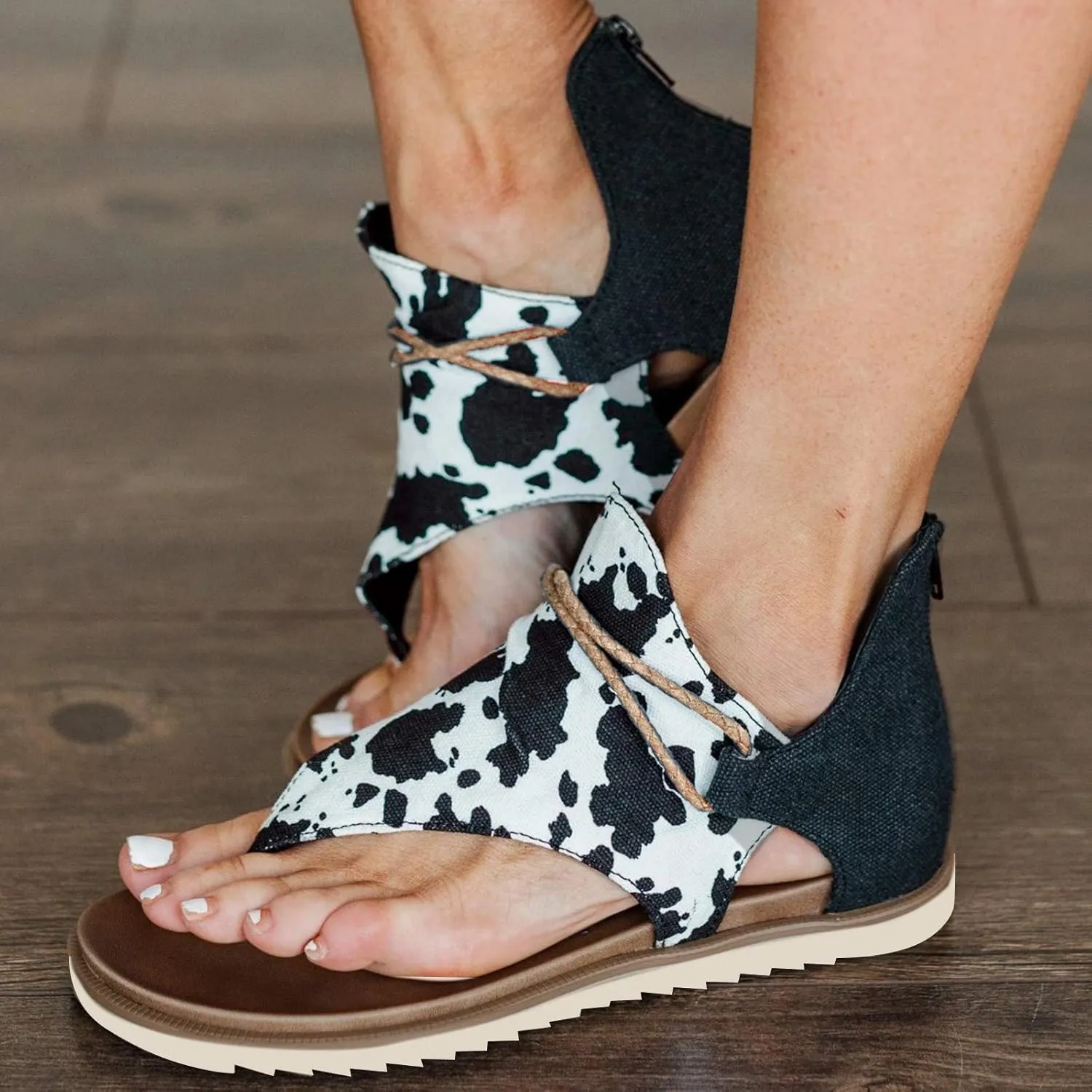 Sandals Women Retro Canvas Back Zipper Soft Cushion Flip Flops for Women Casual Summer Outdoor Womens Sandals