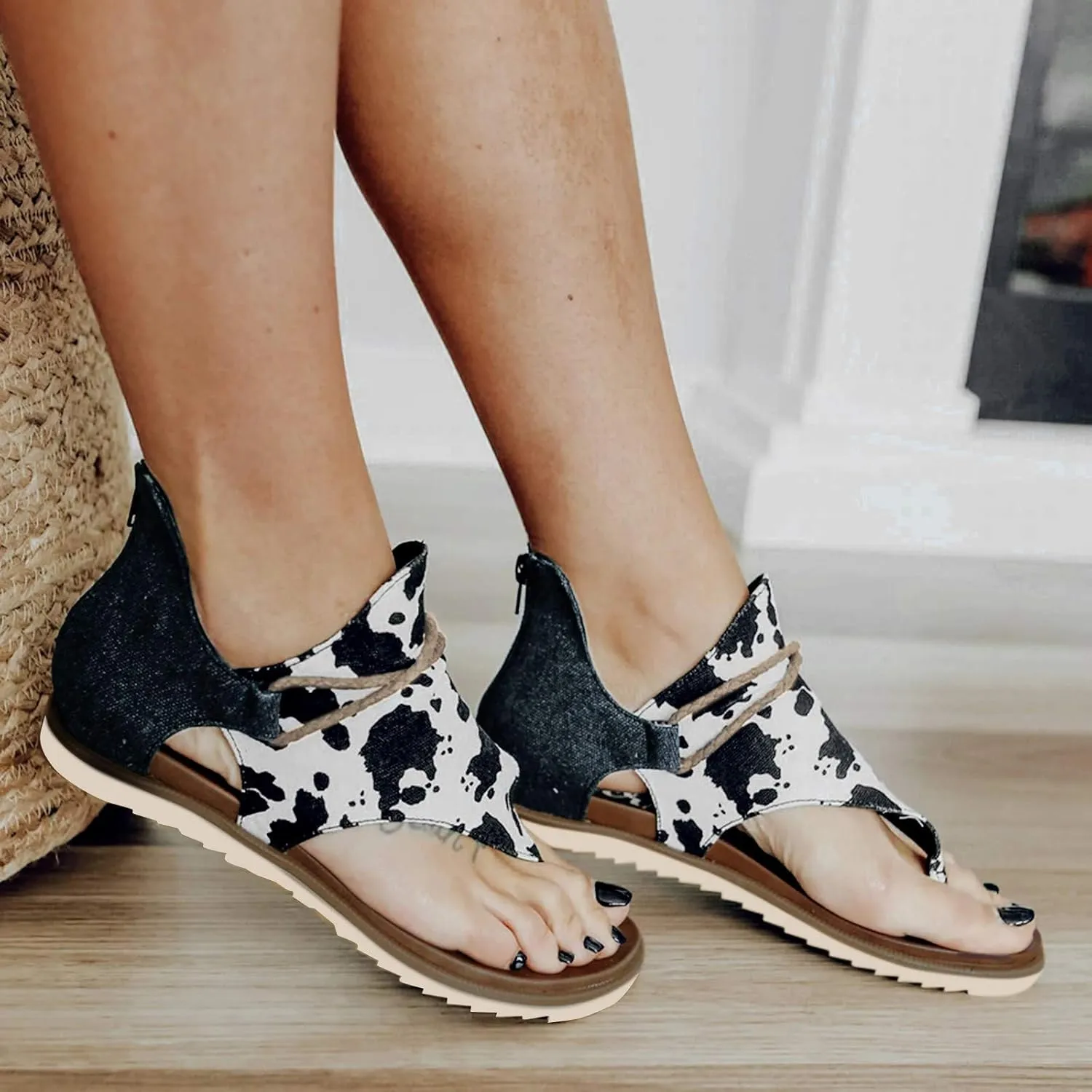 Sandals Women Retro Canvas Back Zipper Soft Cushion Flip Flops for Women Casual Summer Outdoor Womens Sandals