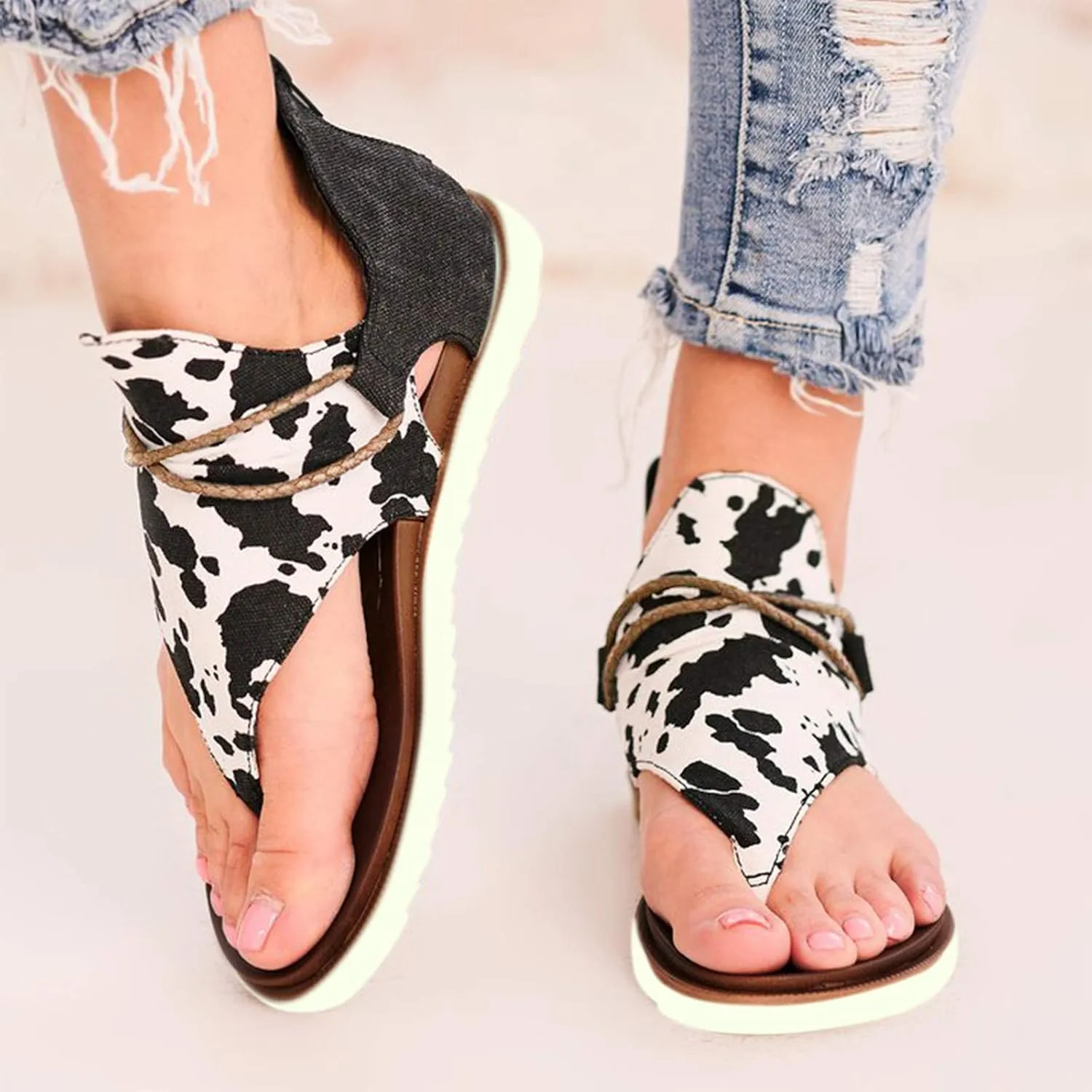 Sandals Women Retro Canvas Back Zipper Soft Cushion Flip Flops for Women Casual Summer Outdoor Womens Sandals