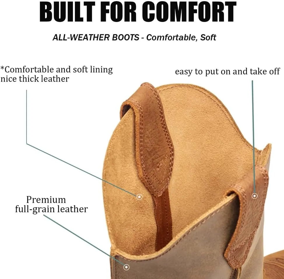 SUREWAY Cowboy Boots for Men - Square Toe Western Boots,Pull On Leather Work Boots,Durable Fashionable Classic Slip Resistant Boots