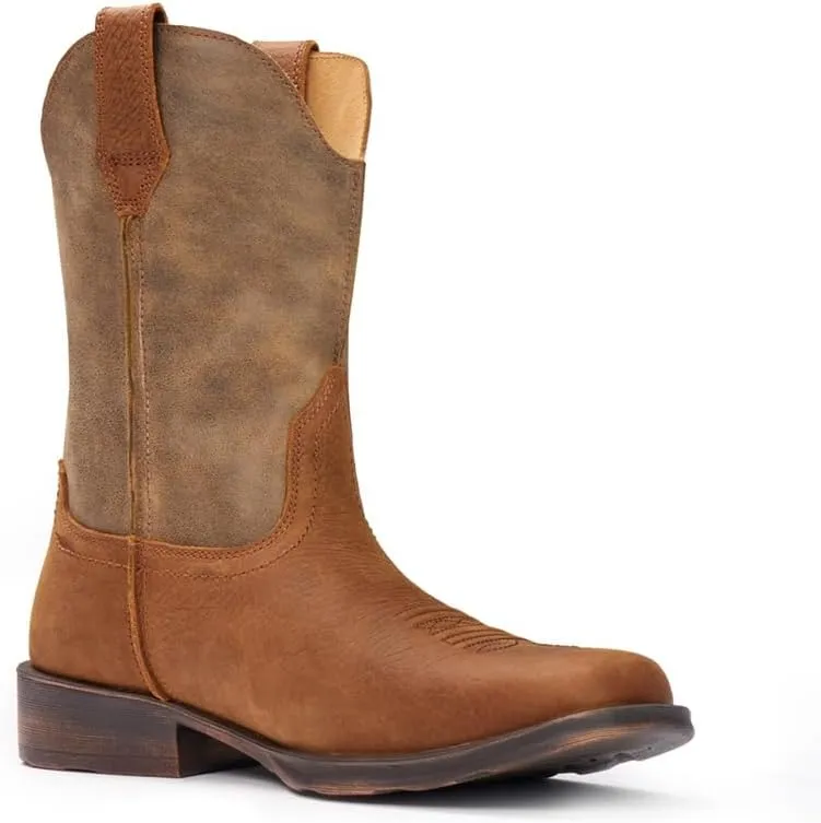 SUREWAY Cowboy Boots for Men - Square Toe Western Boots,Pull On Leather Work Boots,Durable Fashionable Classic Slip Resistant Boots
