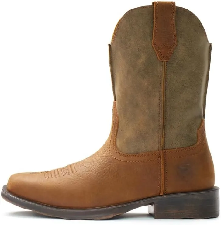 SUREWAY Cowboy Boots for Men - Square Toe Western Boots,Pull On Leather Work Boots,Durable Fashionable Classic Slip Resistant Boots