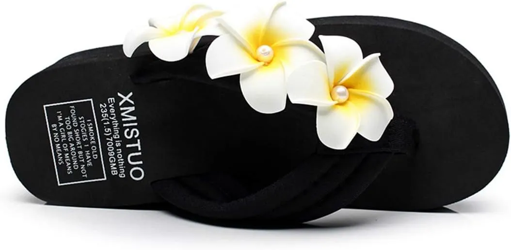 VOKLIN Women's Bohemian Flower Wedge Flipflop Sandals Summer Nonslip High Heel Platform Beach Thong Sandal