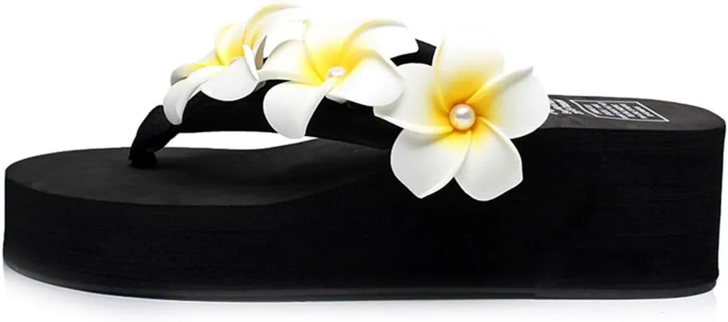 VOKLIN Women's Bohemian Flower Wedge Flipflop Sandals Summer Nonslip High Heel Platform Beach Thong Sandal