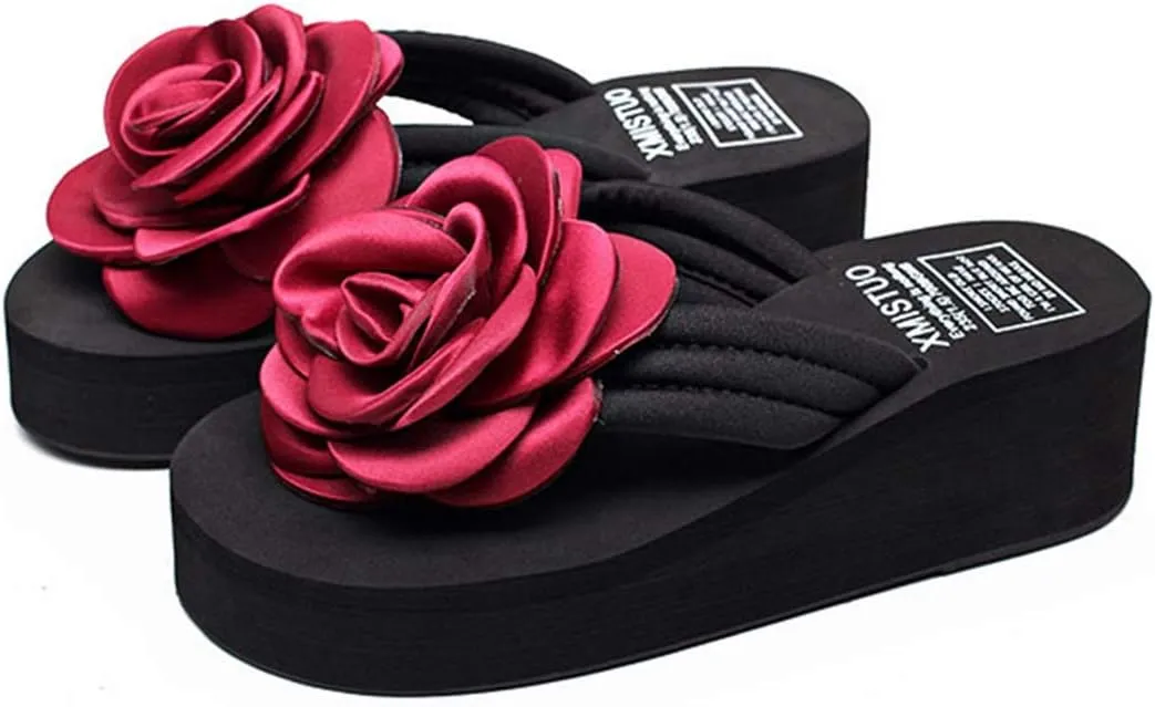 VOKLIN Women's Bohemian Flower Wedge Flipflops Sandals Fashion Summer Comfort Nonslip Platform Beach Sandal