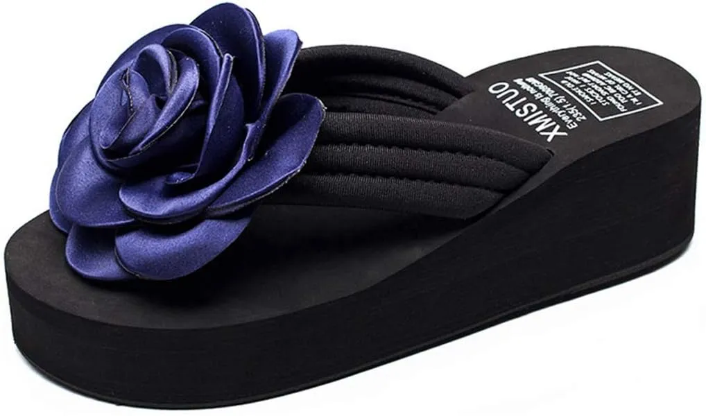 VOKLIN Women's Bohemian Flower Wedge Flipflops Sandals Fashion Summer Comfort Nonslip Platform Beach Sandal