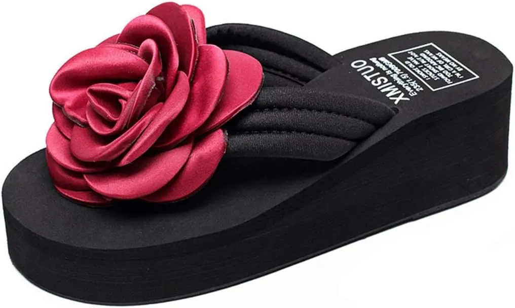 VOKLIN Women's Bohemian Flower Wedge Flipflops Sandals Fashion Summer Comfort Nonslip Platform Beach Sandal