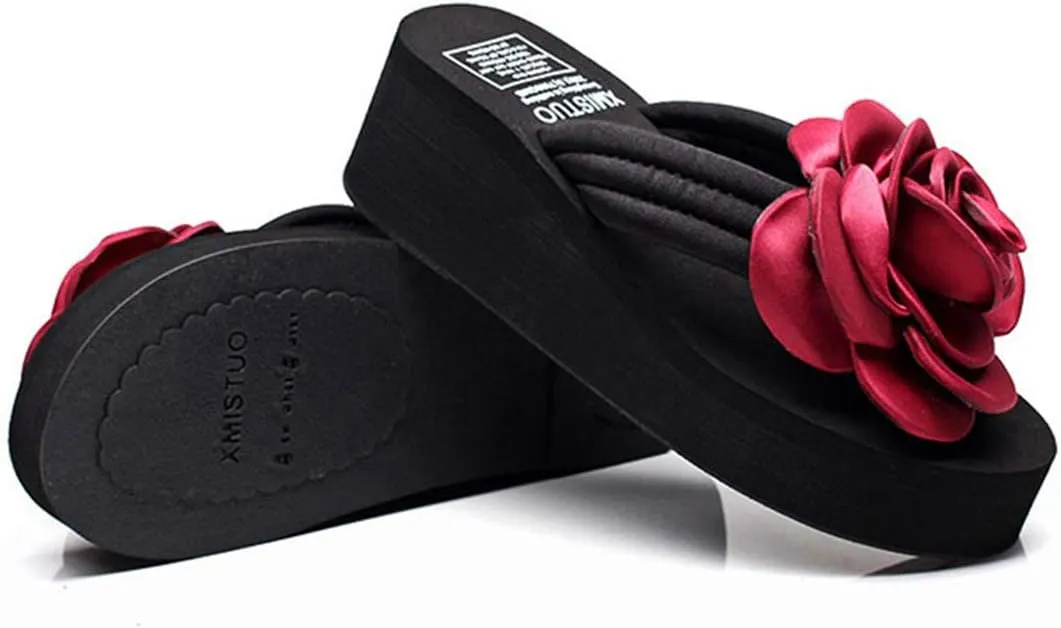 VOKLIN Women's Bohemian Flower Wedge Flipflops Sandals Fashion Summer Comfort Nonslip Platform Beach Sandal