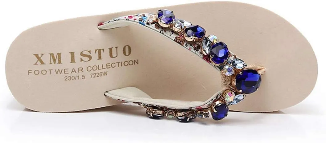 VOKLIN Women's Sparkly Rhinestone Wedge High Heel Flipflops Summer Platform Anti-Slip Beach Thong Sandals