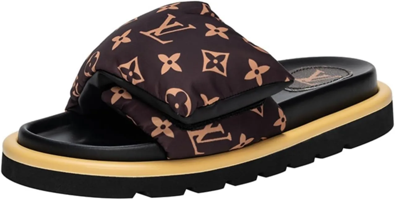 Women's Leather Slide Sandals Adjustable Pillow Strap Sandals Open Toe Flat Summer Beach Wedding Shoes for Park