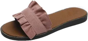 xsby Womens Soft Open Toe Slip on Flat Slide Sandals